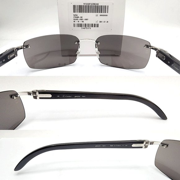 NEW! Cartier Buffalo Black/Grey-Silver Mirror Sunglasses - Picture 12 of 13